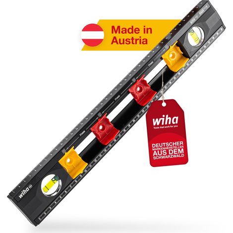 Wiha Wasserwaage Elektriker 40 cm für Profis,mit Markierungshilfe für Elektro Installationsarbeiten,Abstandmarkierung für Unterputzdosen + Hohlwanddosen,Elektroniker Bohrschablone für Steckdosen(42074