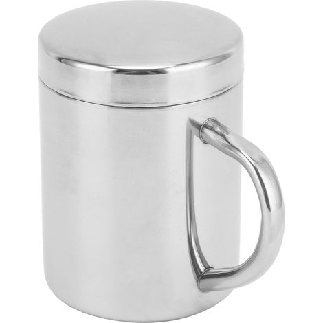 Tasse à thé portable en acier inoxydable 304 avec couvercle et poignée, idéale pour la maison, les voyages et les activités de plein air. Couleur : argent. Contenance : 300 ml. (1/5)