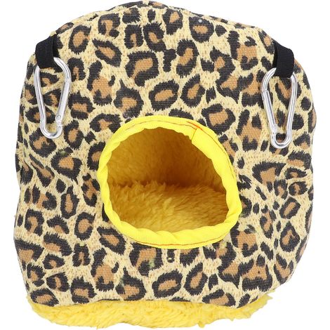 Maison pour perroquets en peluche douce, forme ronde, motif léopard, facile à nettoyer, gain de place, sécurité optimale. (1/5)