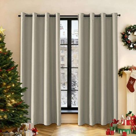 Tende oscuranti termiche con occhielli, 140x280 cm, 2 pezzi, beige.
