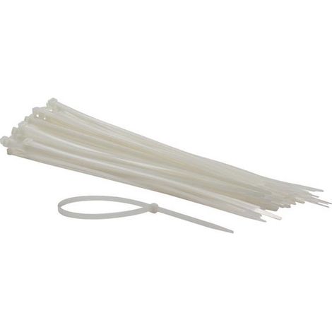 Perel Bridas de nylon blancas, 100 unidades, ataduras de cables 300 x 4,8 mm, resistentes a UV, autolock, 36 kg de fuerza de tracción, para aplicaciones pesadas en interiores y exteriores.