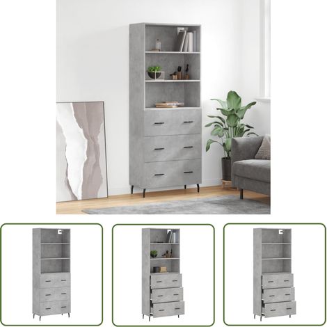 The Living Store Highboard Betongrau 69,5x34x180 cm Holzwerkstoff - Sideboard - Hochschrank - Wohnzimmermöbel - Regal - Aufbewahrung (1/5)