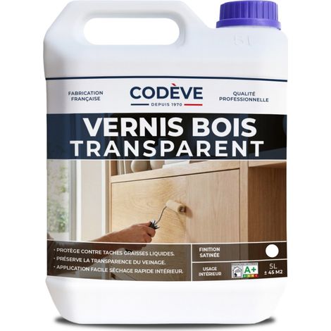 Codève Bois – Vernis incolore pour bois dur 5 L – Aspect satiné – Protège des rayures et abrasions – Application facile en 2-3 passes