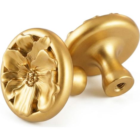 Set mit 2 goldenen Vintage-Schrankgriffen mit floralem Muster – Goldene Griffe für Schränke, Kommoden und Schubladen – 37 × 37 × 27,5 mm (1/5)