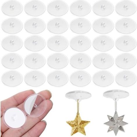 Crochets de plafond transparents avec clips, auto-adhésifs, sans perçage, sans traces, en PVC transparent, adaptés à la décoration murale. (1/4)