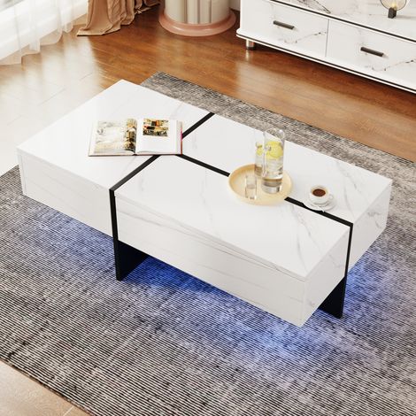 tavolo soggiorno 100x50 cm LED app 3 cassetti bianco OKMYHOME (1/5)