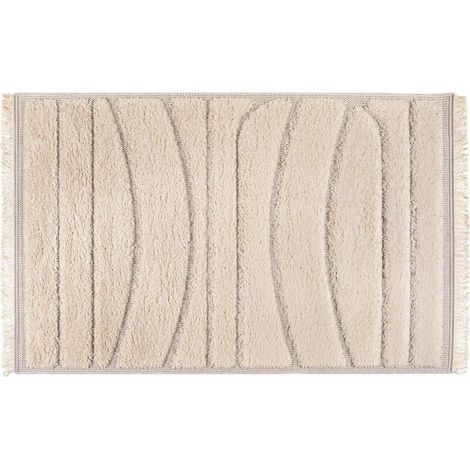 Tapis de Salon Design Raffiné en Polypropylène Texture Soyeuse Blanc Neige 200 x 290 cm - PANGIVO (1/3)