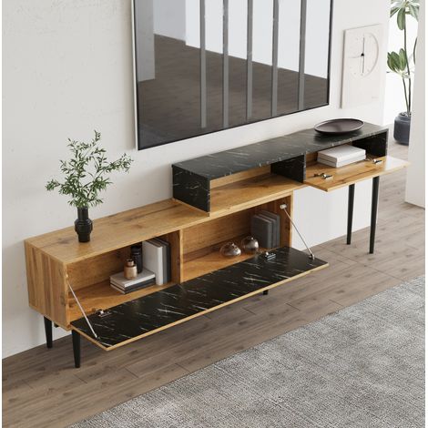 Mueble TV de MDF color madera natural con varios estantes y montaje fácil (1/5)