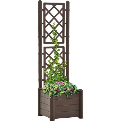 Jardinière,Pot de fleurs,Bac à fleurs avec treillis 43x43x142 cm PP Moka CFW12649 (1/5)