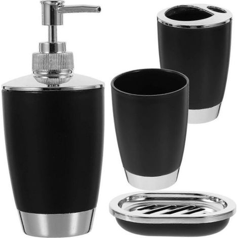Ensemble d'accessoires de salle de bain - ® - 4 pièces - Noir - Porte-brosse à dents - Gobelet - Porte-savon (1/5)