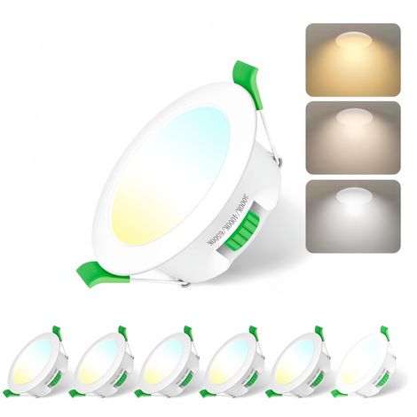 Ensemble de 6 spots LED intégrés, Ackerman, 7W, dimmable, température de couleur réglable, Soustraits, 3000K/4000K/6500K, IP44, 29.1x94.5mm, Blanc (1/5)