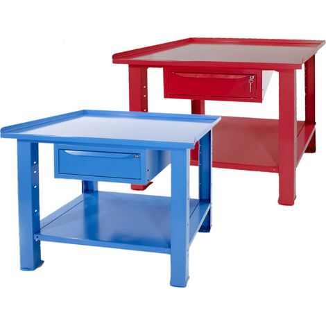 Banco da lavoro SOGI 1 metro con piano in acciaio portata 1000 kg + 1 cassetto - blu/rosso, ColoreBlu (1/5)
