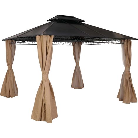 [NEUWERTIG] Hardtop Pergola HHG-496, Pavillon, Aluminium Dachstreben 7cm-Stahlgestell mit Seitenwand und Moskitonetz 3,6x3m creme