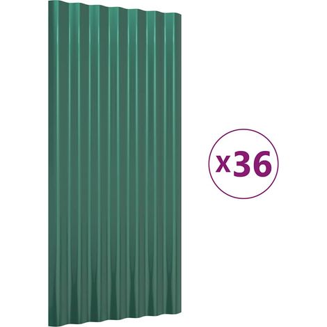 Lot de 36 Panneaux de toiture, Plaque moderne, Haute qualité, Acier enduit de poudre Vert 80x36 cm OIB5097E (1/5)