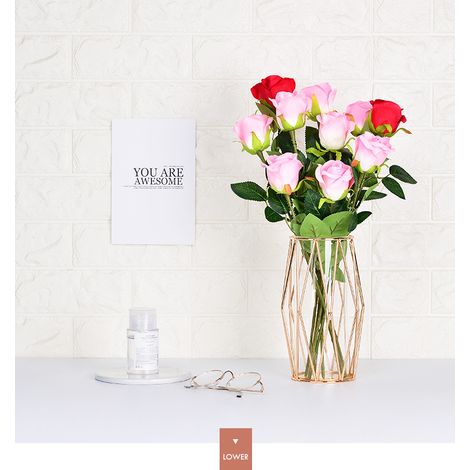 Vase à Fleurs En Verre Avec Support En Métal Géométrique, Jardinière De Terrariums Cristallin, Vases En Verre Bud Pour Plantes Hydroponiques De Fleurs, Pièce Maîtresse Pour Le Mariage (21.8x10cm, Or)