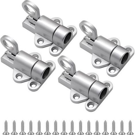 Verrous autobloquants, verrou à ressort pour portail en bois, verrous de porte automatiques, verrou de sécurité à pêne dormant en alliage d'aluminium, verrou coulissant à ressort, argent, 4 Pièces (1/5)