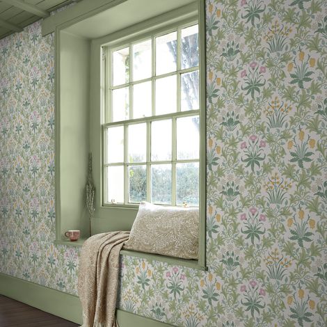 Papier peint William Morris Celandine Spring Garden 1005 x 52cm Vert, rose, jaune (1/5)