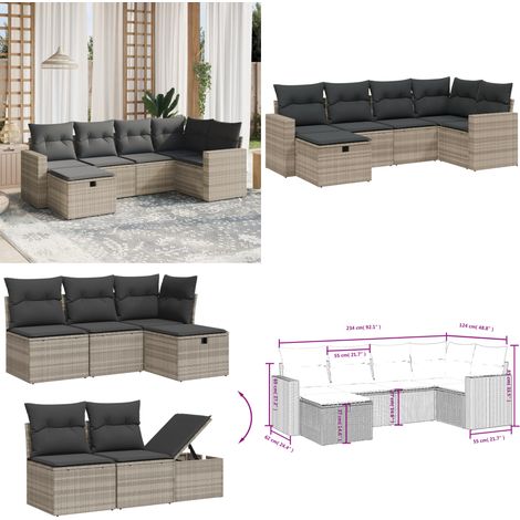 6-tlg. Garten-Sofagarnitur mit Kissen Hellgrau Poly Rattan - Gartensorte - Gartenmöbelset - Lounge Set - Rattan Gartenmöbel - Outdoor Möbel - Home & Living (1/5)