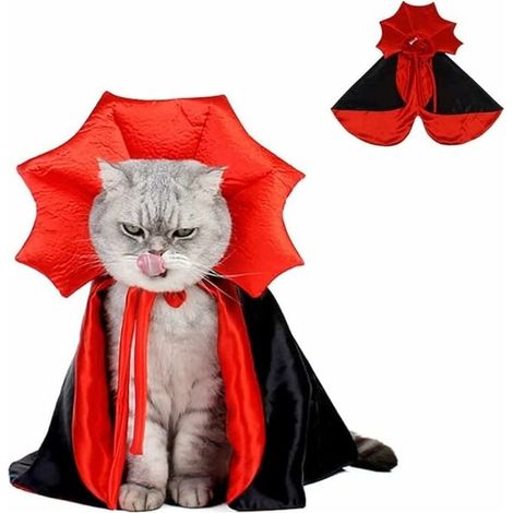Halloween-Katzen- und Hundeumhang-Kostüm, rot-schwarzer Haustiermantel für Halloween, Weihnachten, Verkleidung, kleine Hunde und Katzen, Cosplay-Partyartikel