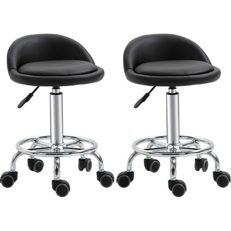 Tabourets à roulettes avec dossier réglable en hauteur 57-72 cm pour bureau et salon - lot de 2 (1/5)