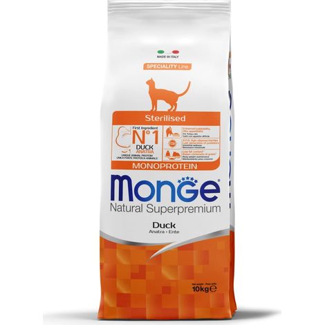 Croquettes monoprotéinées Monge pour chats stérilisés au canard 10 kg