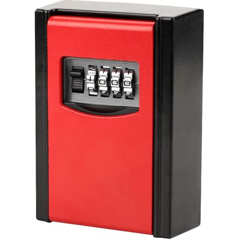 Caja de almacenamiento de llaves, caja de seguridad para llaves, caja de seguridad con combinación de 4 dígitos, cerradura de botón pulsador portátil para montaje en pared, cerradura (roja) (1/5)