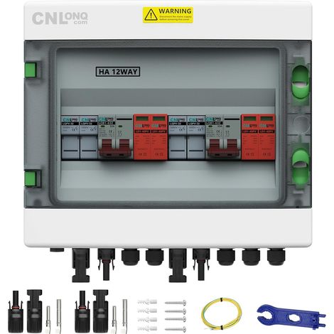 2 entrées 2 sorties Boîtes de Jonction Solaire DC500V 32 Amps Disjoncteur avec Parafoudre et Fusible de 15A, IP65 Pour Les Panneaux Solaires Extérieurs (1/5)