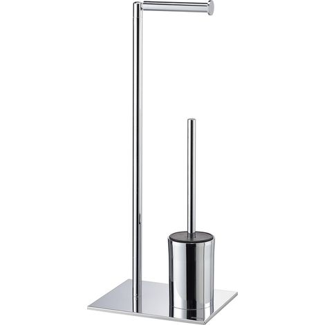 Serviteur WC - Porte-Rouleau Papier Toilette - Brosse WC avec Support Porterouleaux Papier Toilette de réserve - autoportante, Chrome (1/5)