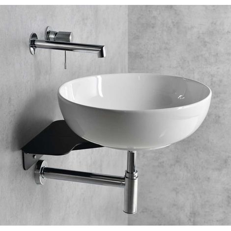 Sapho Tetris - Conjunto de lavabo y soporte, 41 cm Ø, sin rebosadero, ClickClack, blanco/negro mate TZ429-01 (1/5)