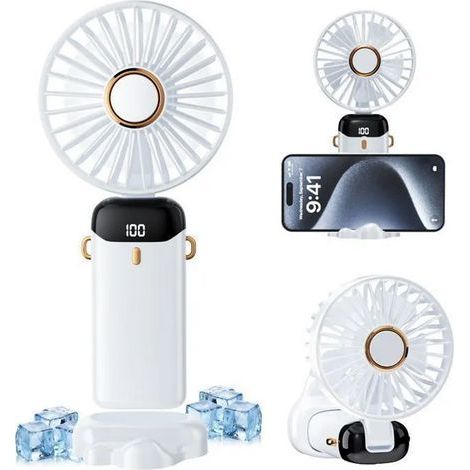 Ventilateur portable 5 en 1 - Blanc - 2500 mAh - Cinq vitesses de ventilation - Pliable - Silencieux - 188 x 90 x 46 mm (1/5)