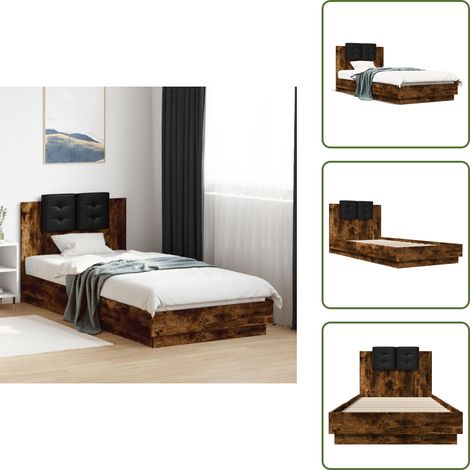 The Living Store Bettgestell mit Kopfteil Räuchereiche 100x200 cm Holzwerkstoff - Holzbettfassungen - Doppelbett - Bettkopfteil - Schlafzimmermöbel - Massivholzbette
