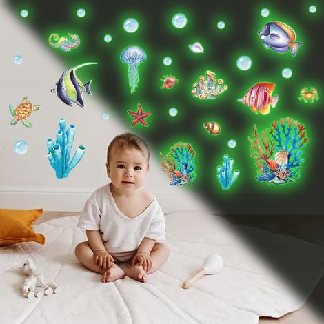 Autocollants Muraux Animaux Marins - Phosphorescents - Pour Chambre Enfant Salle De Bain - Lot De 4 (1/5)