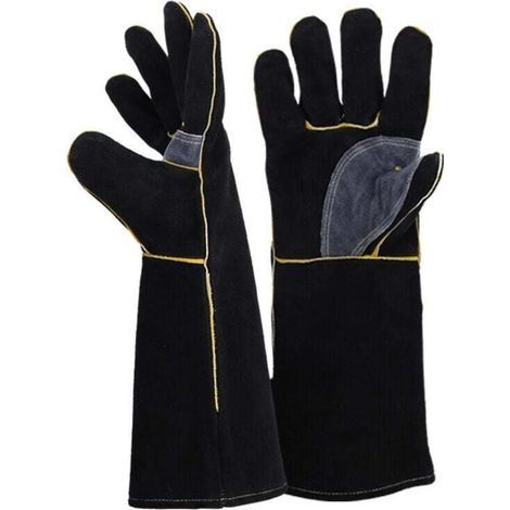 Gants résistants au feu et à la chaleur extrêmes, cuir avec coutures en kevlar, parfaits pour cheminée, poêle, four, grill, soudage, barbecue, mig, support à marmite, traitement des animaux（16 p (1/4)