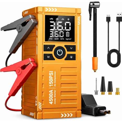 Démarreur Portable d'Urgence Jaune avec Compresseur d'Air Sans Fil pour Voiture (1/5)