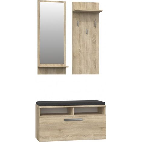 ANDERS  Contemporary entrance unit with cushion 85x46x35 cm  Shoe Storage Bench 3 hooks Mirror  Cloakroom (1/3)