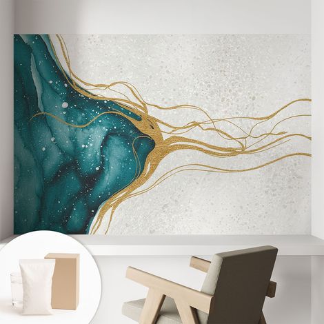 Papier peint intissé mural avec imprimé motifs uniques apparence moderne - Colle incluse gratuite Lignes turquoise 104x70 cm (1/5)