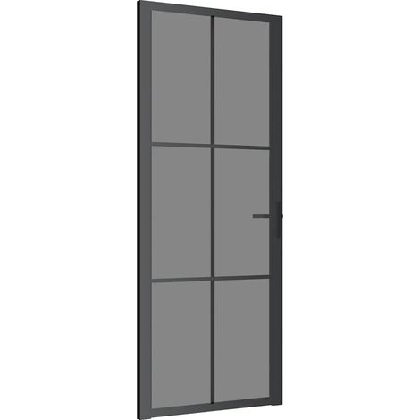 Porte intérieure 83x201,5 cm Noir Verre ESG et aluminium