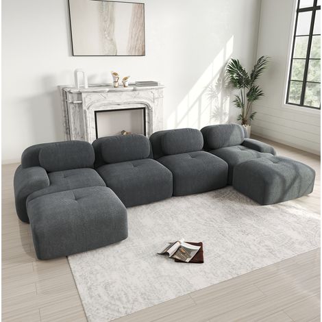 Modulares U-Ecksofa ohne Montage, grauer Cordstoff HAVRYA (1/5)