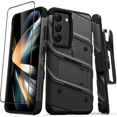 Zizo Bolt Series - Custodia rinforzata per Samsung Galaxy S23 con vetro 9H per la protezione dello schermo + supporto con piedistallo (nero) (1/5)