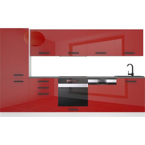 Belini Cuisine Equipee Complete Rose Muebles de Cuisine Complets - 300 cm. Cuisine Complete avec Plan de Travail, Rouge très Brillant (1/3)