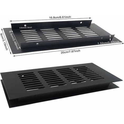 Grille de ventilation rectangulaire en aluminium noir, 4 pièces, bouche d'aération pour placard, meuble à chaussures, armoire, habillage de soffite, évents muraux, accessoire de rangement (1/4)