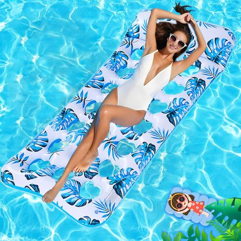 Matelas de piscine gonflable, hamac de piscine gonflable, flotteur de piscine adulte 4 en 1, flotteur de piscine gonflable, bleu