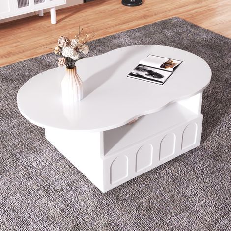 Mesa de centro 100x60x40.5 cm blanca en tablero de partículas con cajón push-to-open y estante abierto (1/5)