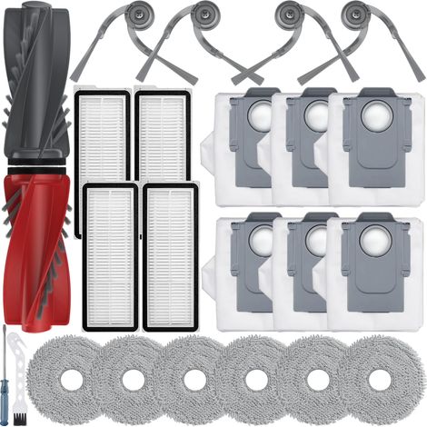 24 Stück Zubehörset,Kompatibel mit Roboter Qrevo S5V/Qrevo Curv/Qrevo Curv S5X/Qrevo Edge S5A Roboter Saugroboter,2 Hauptbürste,4 Filter,6 Wischpad,6 Seitenbürsten,6 Staubbeutel (1/5)