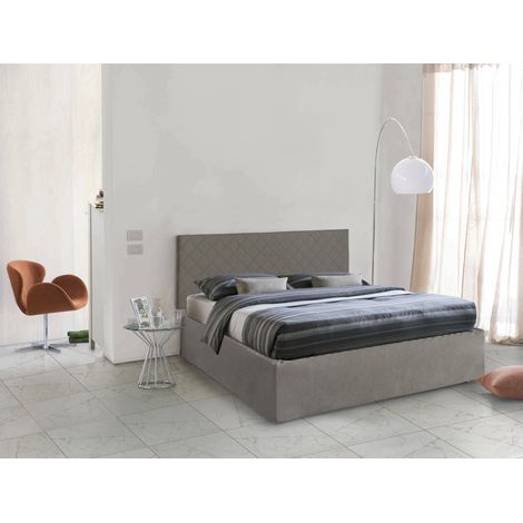 Talamo Italia Lit double Clementina, Tête de lit en similicuir avec base orthopédique et cantonnière, 100% Made in Italy, convient pour un matelas 160x190 cm, Tourterelle, avec emballage renforcé (1/3)