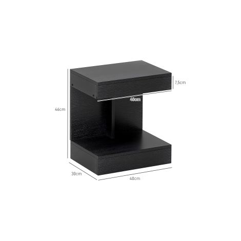 Table de chevet noire avec tiroirs et étagère de rangement, format compact 40 x 30 x 46 cm pour chambre et salon (1/5)
