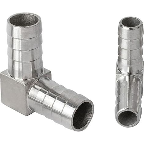 Deux raccords coudés à barbes en acier inoxydable de 32 mm de diamètre extérieur - acier inoxydable 304 (1/4)