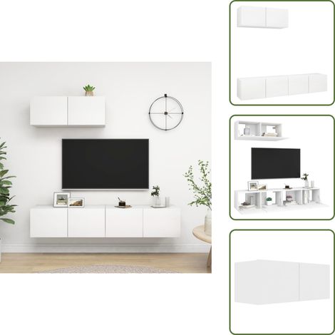 Mueble de TV colgante - vidaXL Mueble de TV 3 piezas de madera de ingeniería blanco - Armario de alta fidelidad
