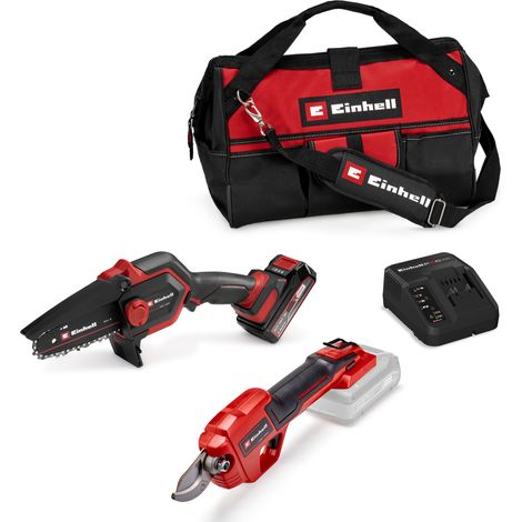 Einhell Gartengeräte-Kit GE-PS 18/15+GE-LS 18+Bag 45/29 PXC (18 V, inkl. Akku-Astkettensäge, Akku-Astschere, Tasche, PXC Starter Kit mit 2,5 Ah Akku und Ladegerät) (1/5)