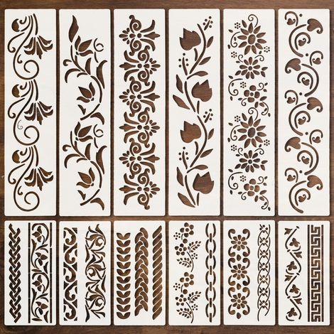 CCYKXAPochoirs motifs floraux, 12 pochoirs réutilisables Décoration murale, bricolage, projets artistiques, scrapbooking (1/5)